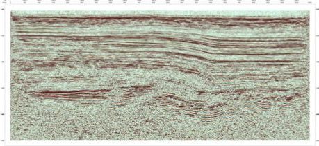 Sechura Basin Peru seismic section. Bandwidth is 12 Hz to 104 Hz. 2,000 Meter Depth